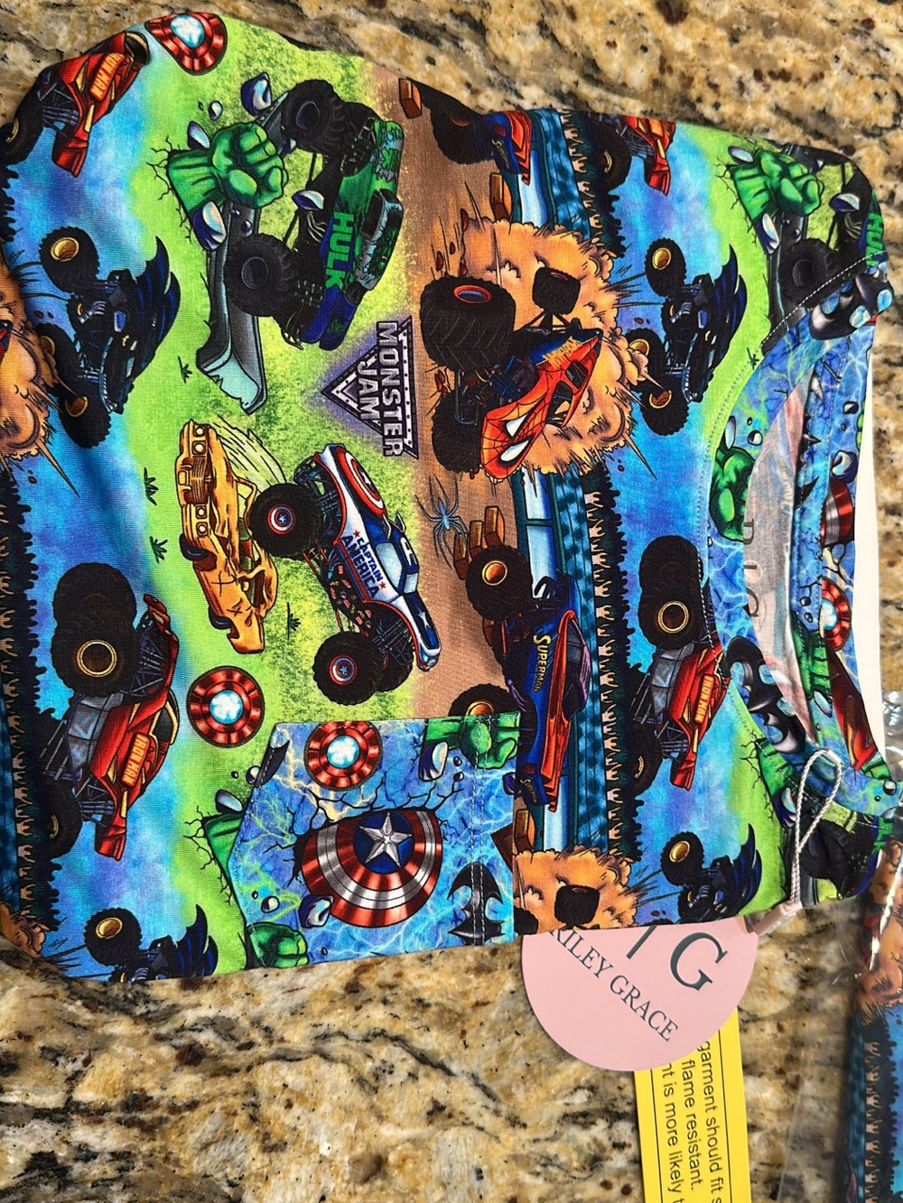BAMBOO Boys Monster Truck Print Matching Set in Green Blue Black
